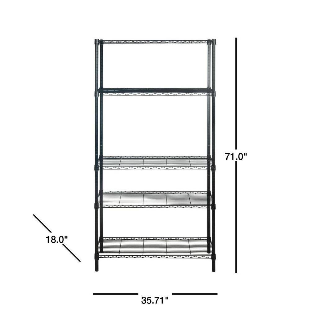 Alpha Black Adjustable 5-Tier Wire Shelving Rack