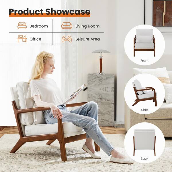 CSC DECOR INC Brown Wood Arm Chair w/ Beige Cushions and Lumbar