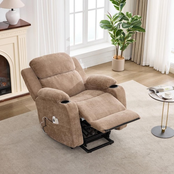Brown Single Motor Power Lift Recliner with Massage Heat, 350LBS Cap