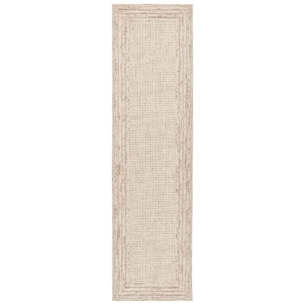 Ebony 2 ft. x 9 ft. Light Green/Beige Solid Striped Border Runner Rug