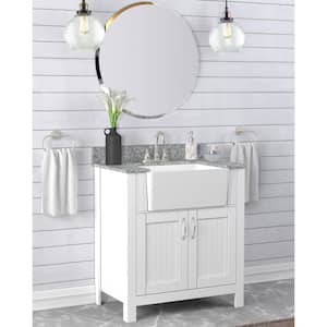 Davenport 31 in. W x 19 in. D Bath Vanity in Bright White with Granite Vanity Top in Viscont White with Farmhouse Sink