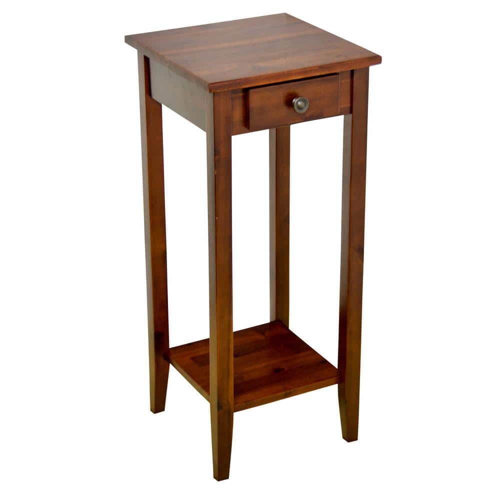 Mahogany Acacia 2-Tier Display Stand with Drawer