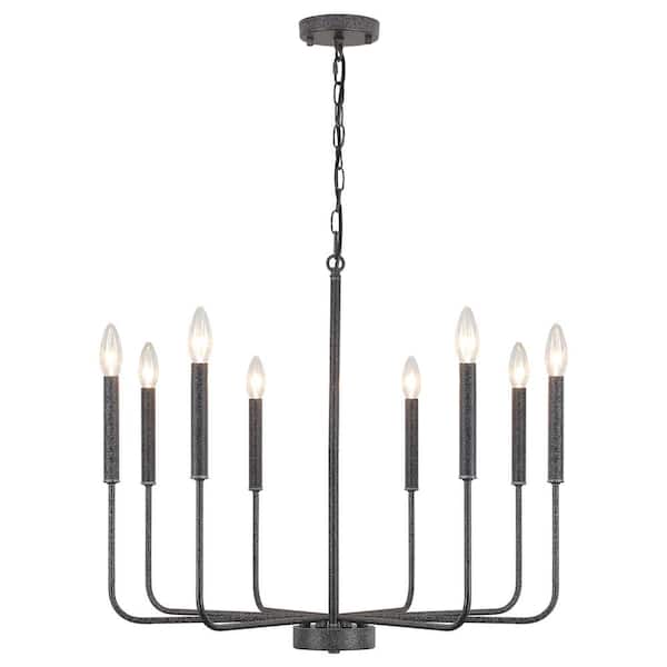 8-Light Rusty Black Farmhouse Candle Style Chandelier for Living Room Kitchen Island with No Bulbs Included