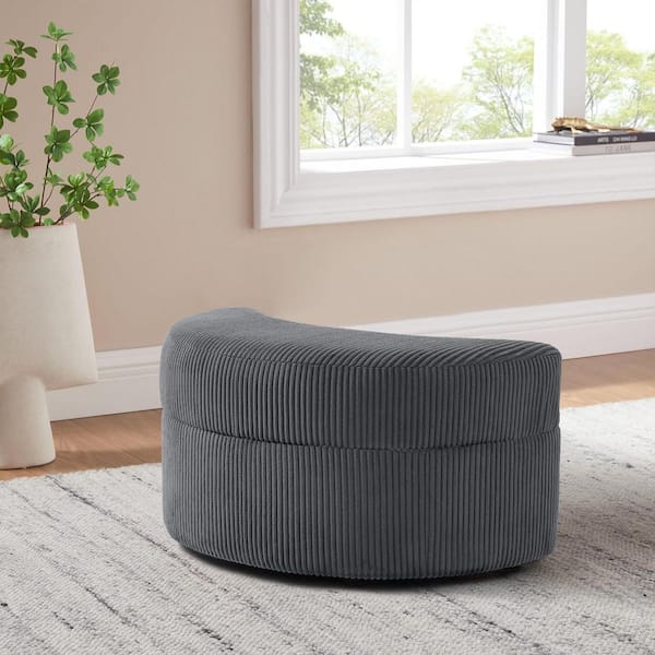Uixe Modern Gray Corduroy Fabric Half Crescent Moon Storage Ottoman(Set of 1)