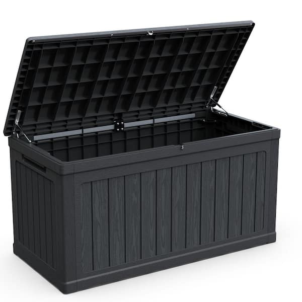 Unbranded 230 Gal. Black outdoor Resin Waterproof Deck Box with Lockable Storage Boxes