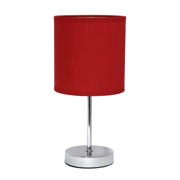 Creekwood home 11.81 in. Red Traditional Petite Metal Stick Bedside Table Desk Lamp in Chrome with Fabric Drum Shade