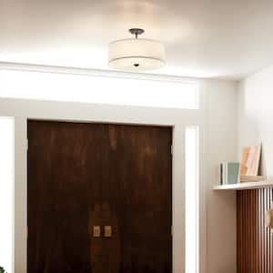 Shailene 14 in. 3-Light Black Round Hallway Transitional Semi-Flush Mount Ceiling Light with Microfiber Shade