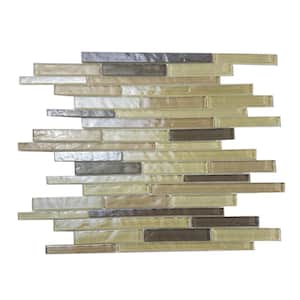 Southwestern Style Beige Linear Mosaic 11.75 in. x 15.25 in. Textured Glass Wall and Pool Tile (12 sq. ft./Case)