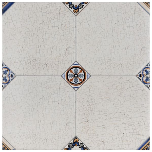 Merola Tile Manises Decor Blanco 13-1/8 in. x 13-1/8 in. Ceramic Floor and Wall Tile (10.98 sq. ft./Case)