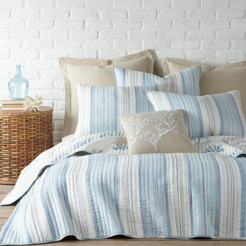 Twin Blue Cotton Reversible Nautical Quilt Set