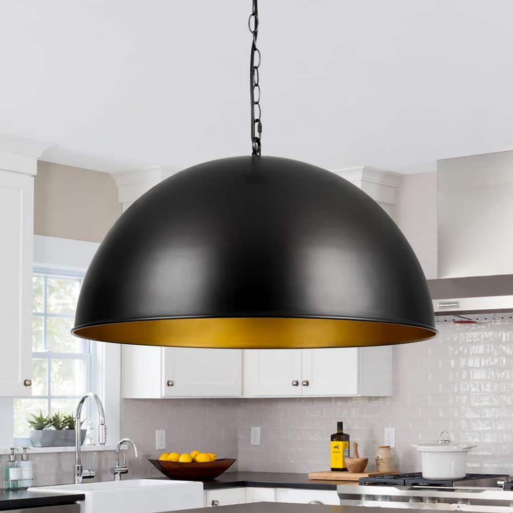 PCover 1-Light 24 in.W Oil Black Modern Farmhouse Industrial Metal Dome Pendant Light for Kitchen price history on PriceWatchPro