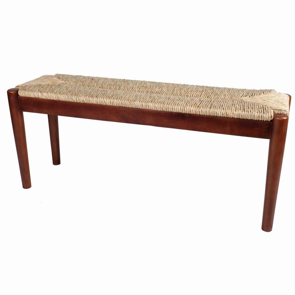 Large Dark Natural Seagrass and Wood Bench