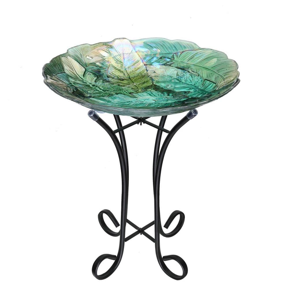 MUMTOP Glass Birdbath with Metal Stand Outdoor A1-3878502 - The Home Depot