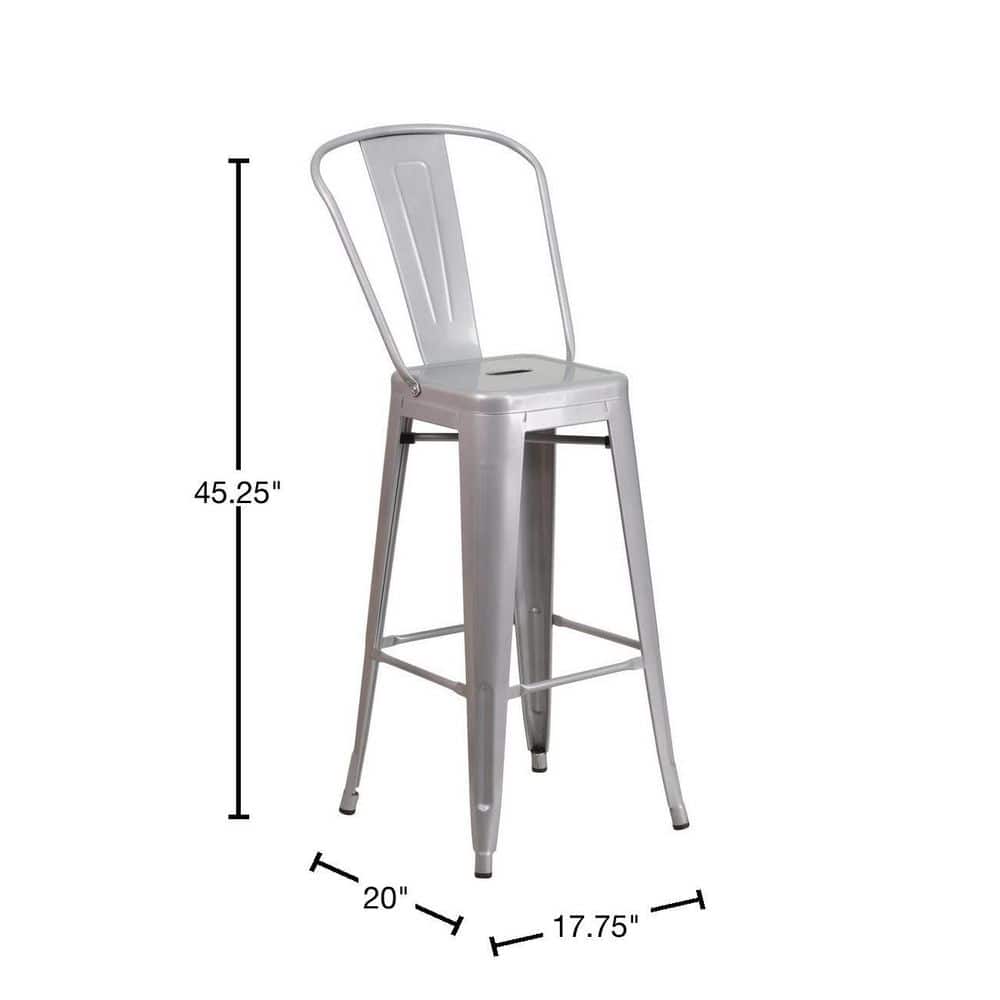 Silver Metal 30" High Backless Industrial Bar Stool