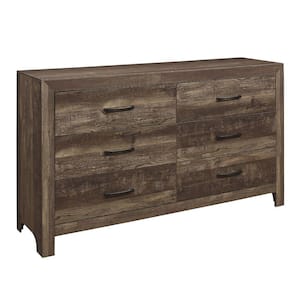 56.5 in. Brown 6-Drawer Wooden Dresser Without Mirror