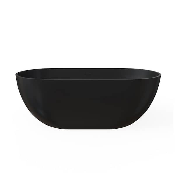 Kylie 59 in. x 29 in. Stone Resin Freestanding Soaking Bathtub in Black