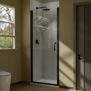 32 in. W x 72 in. H Pivot Semi-Frameless Shower Door in Matte Black with Clear Glass