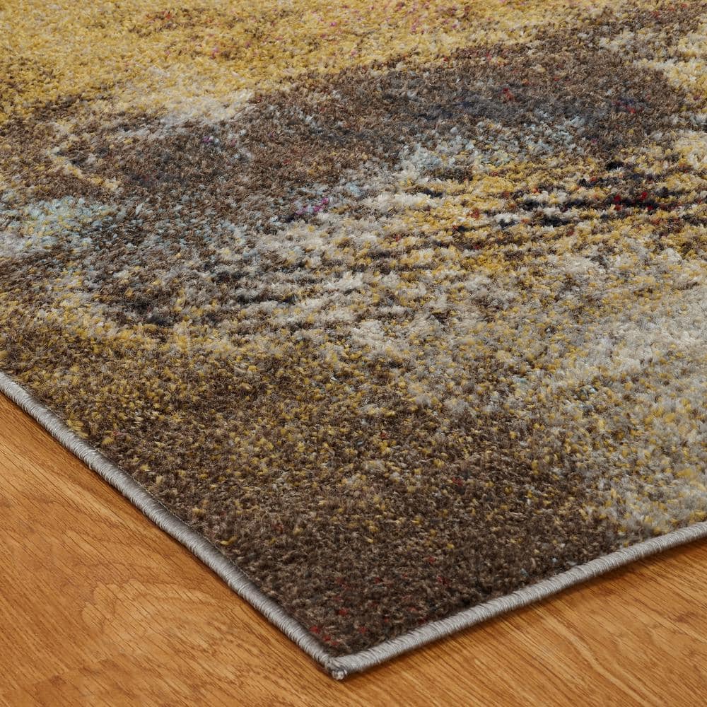 Ivory and Red Abstract Synthetic Rectangular Area Rug