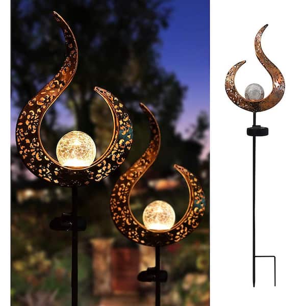 Joiedomi 30.5 in. H Bronze Metal Solar Powered Garden Outdoor Crackle Glass  Globe Stakes w/Warm White Decorative Lights(Set of 2) 30379 The Home Depot
