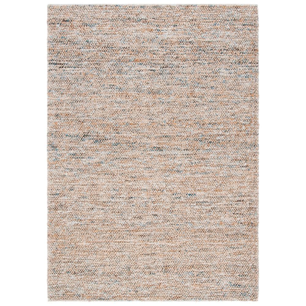 Natural and Blue Hand-Knotted Wool 6' x 9' Area Rug
