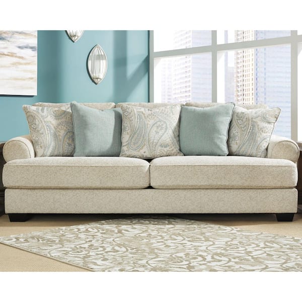 Monaghan 98 in. Rolled Arm Chenille Rectangle Sofa with Removable Cushions in Beige