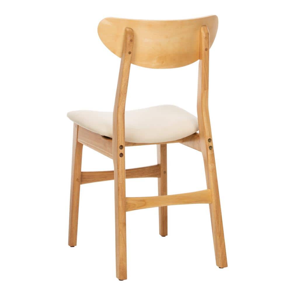 Transitional Retro High-Back Side Chair in Natural Wood & White Cushion