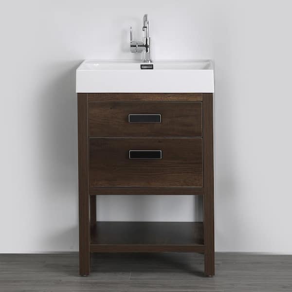 Streamline 23.6 in. W x 32.3 in. H Bath Vanity in Brown with Resin Vanity Top in White with White Basin