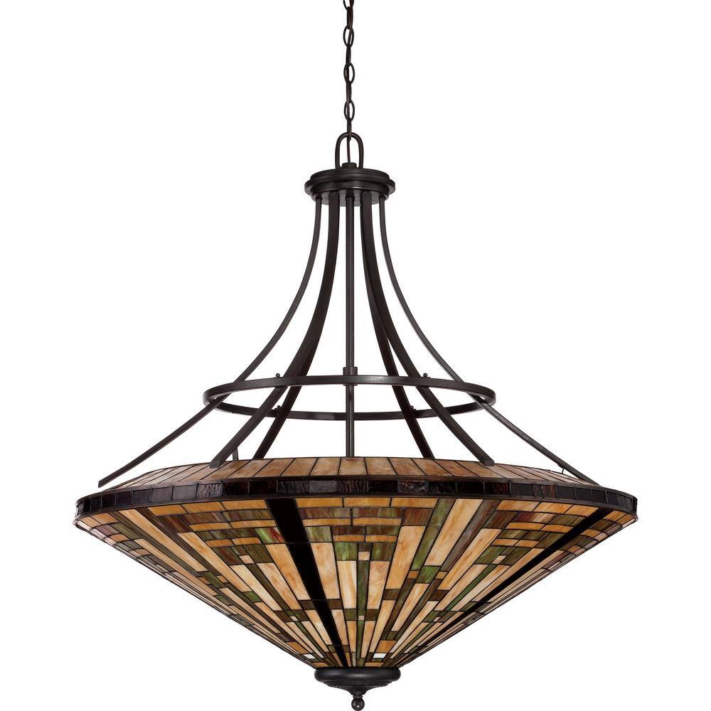 Stephen Vintage Bronze 40" Tiffany Glass Pendant Light