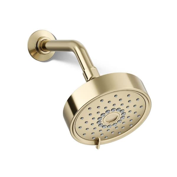 KOHLER Purist 3-Spray Patterns 2.5 GPM 5.5 in. Wall Mount Fixed Shower Head in Vibrant French Gold