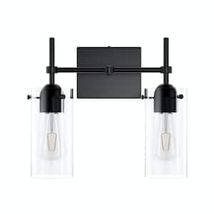 13.38 in. Industrial 2-Light Dimmable Vanity Light with Clear Glass Shades