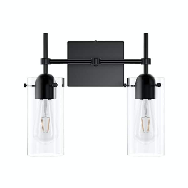 aiwen 13.38 in. Industrial 2-Light Dimmable Vanity Light with Clear Glass Shades