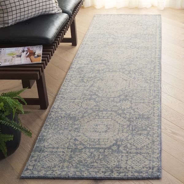 Maharaja 2 ft. x 8 ft. Blue Traditional Distressed Medallion Runner Rug
