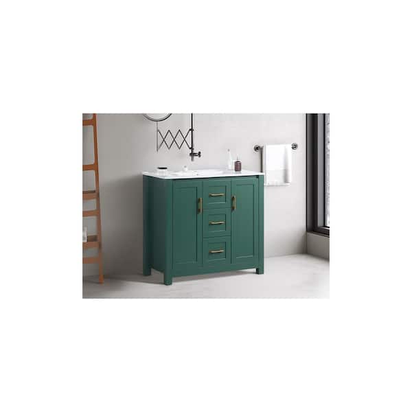 48 in. Single Sink 4 Doors 2 Drawers Freestanding Green Bath Vanity with White Ceramic Top Unassembled