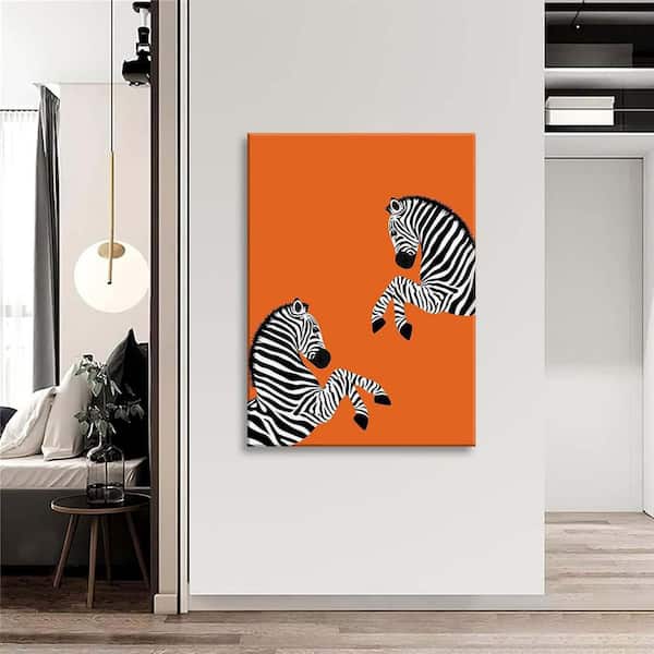 Animal Minimalism Canvas Wall Art Orange Print Zebra Wall Decor