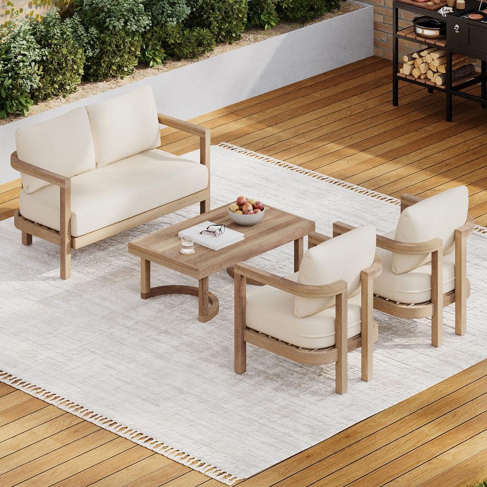 Mathena Brown Wash 4-Piece Wood Patio Conversation Set with Beige Cushions price history on PriceWatchPro