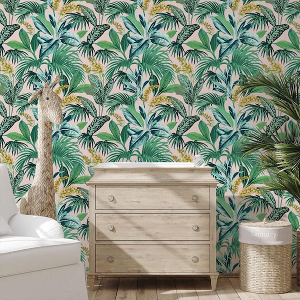 Pink Botanical Havana Palm Vinyl Peel and Stick Wallpaper Roll (Covers 28 sq. ft.)