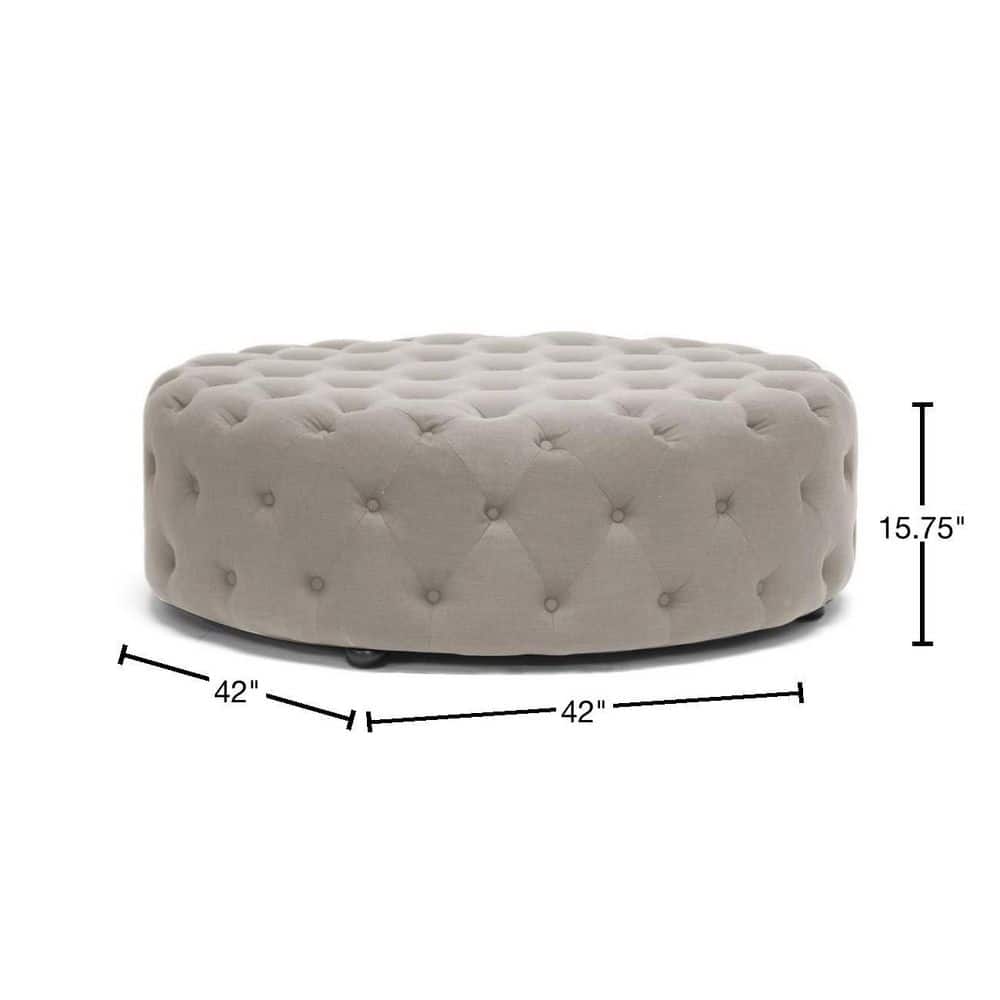 Cardiff Beige Linen 42" Round Tufted Ottoman