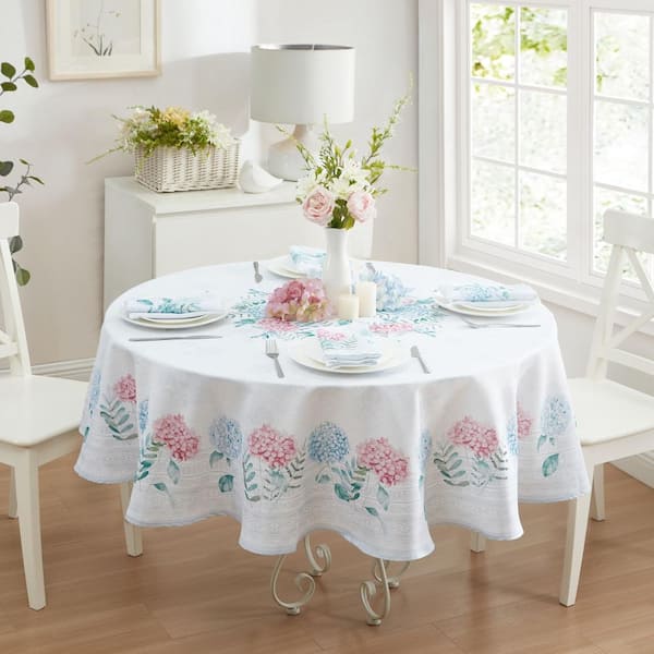Threadmade Home Hydrangea Sketch Double Border Tablecloth, Multicolor - 70"W x 70"L Round