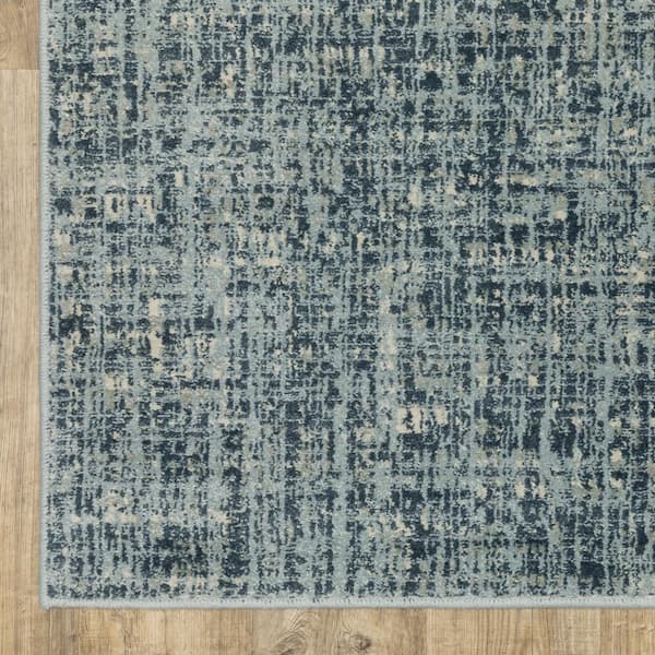 Dark Blue Light Blue Grey Ivory and Beige Abstract 3 ft. x 5 ft. Power Loom Stain Resistant Area Rug