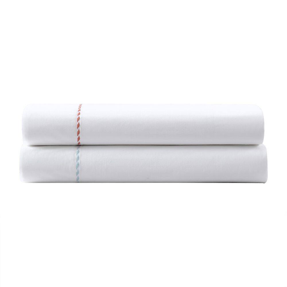 Queen Blue Organic Cotton Embroidered Percale Sheet Set