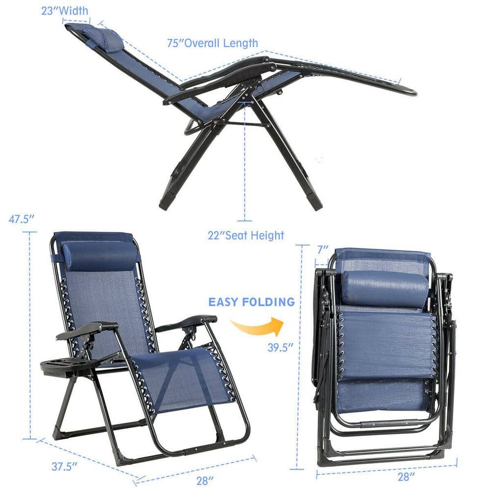 Navy Blue Steel Frame Zero Gravity Recliner with Cup Holder