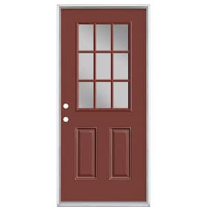 36 in. x 80 in. 9-Lite Red Bluff Right-Hand Inswing Painted Steel Prehung Front Exterior Door No Brickmold