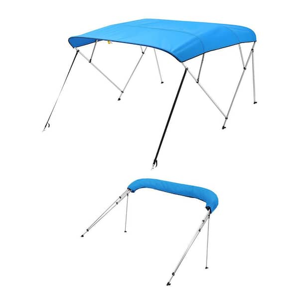 Bow Boat Bimini Tops, 600D Polyester Canopy, Sun Shade, 2 Support Poles, 4 Straps, 8'L x (91"-96")W x 54"H, Pacific Blue