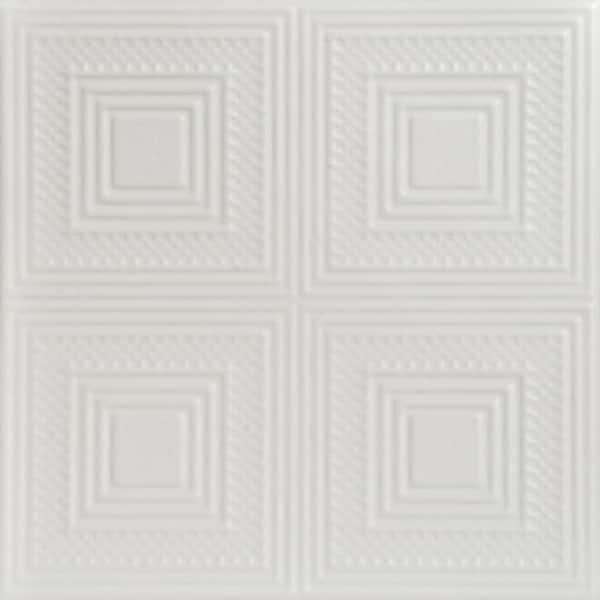 A La Maison Ceilings Nested Squares 1.6 ft. x 1.6 ft. Glue Up Foam Ceiling Tile in Dove White
