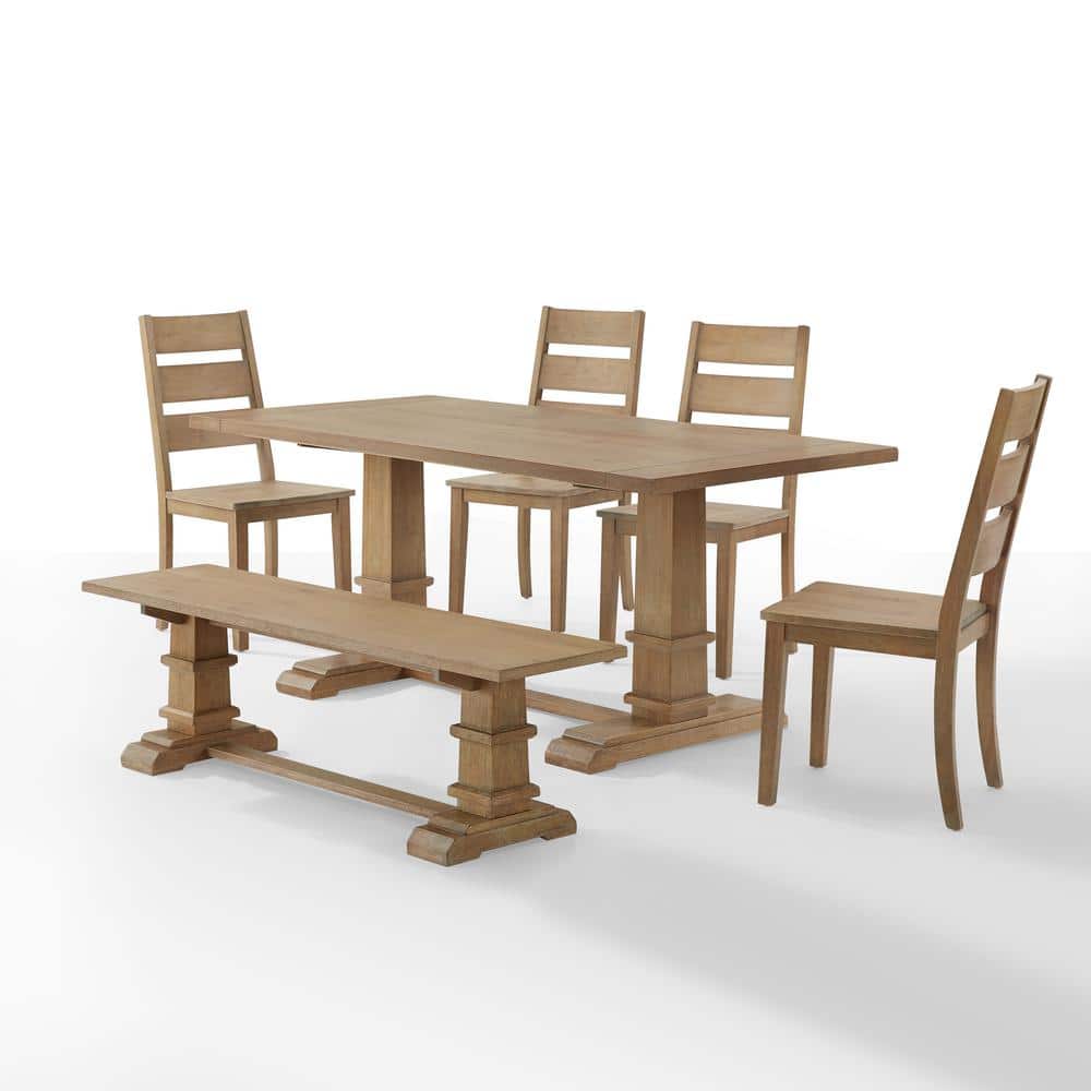 Rustic Brown Solid Wood 6-Piece Dining Set with Ladderback Chairs