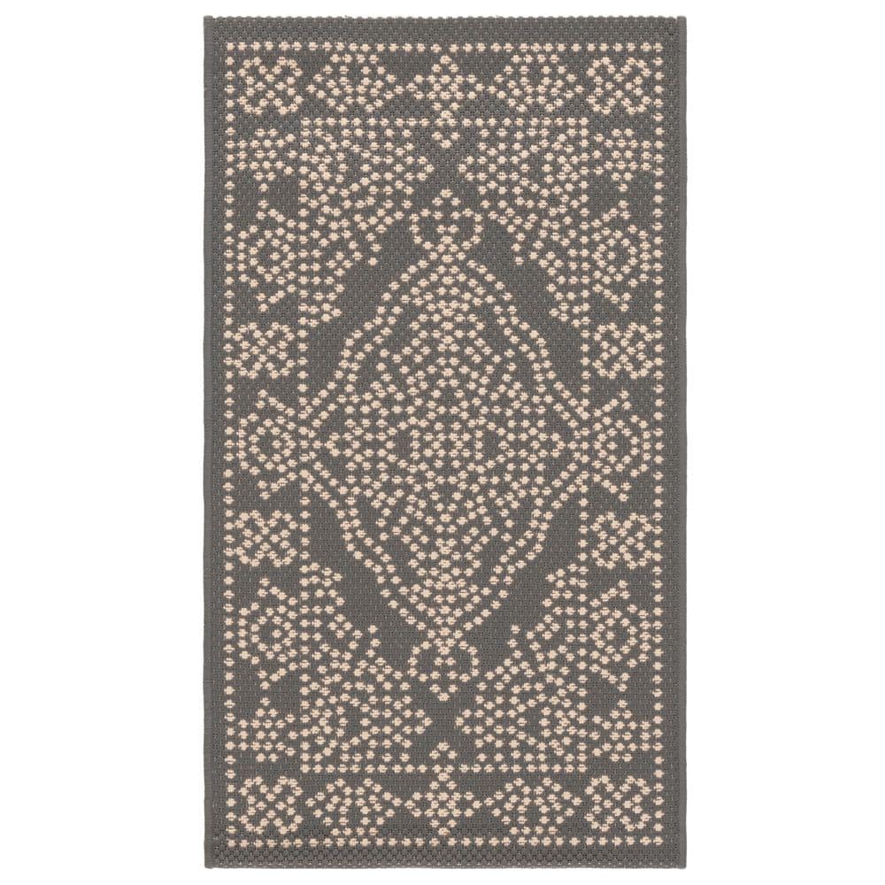 Courtyard Anthracite/Beige 2 ft. x 4 ft. Traditional Ornate Floral Indoor/Outdoor Area Rug price history on PriceWatchPro
