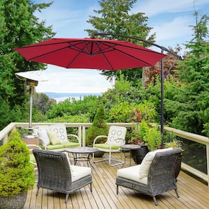 10 ft. Round Outdoor Patio Cantilever Offset Umbrellas in Red