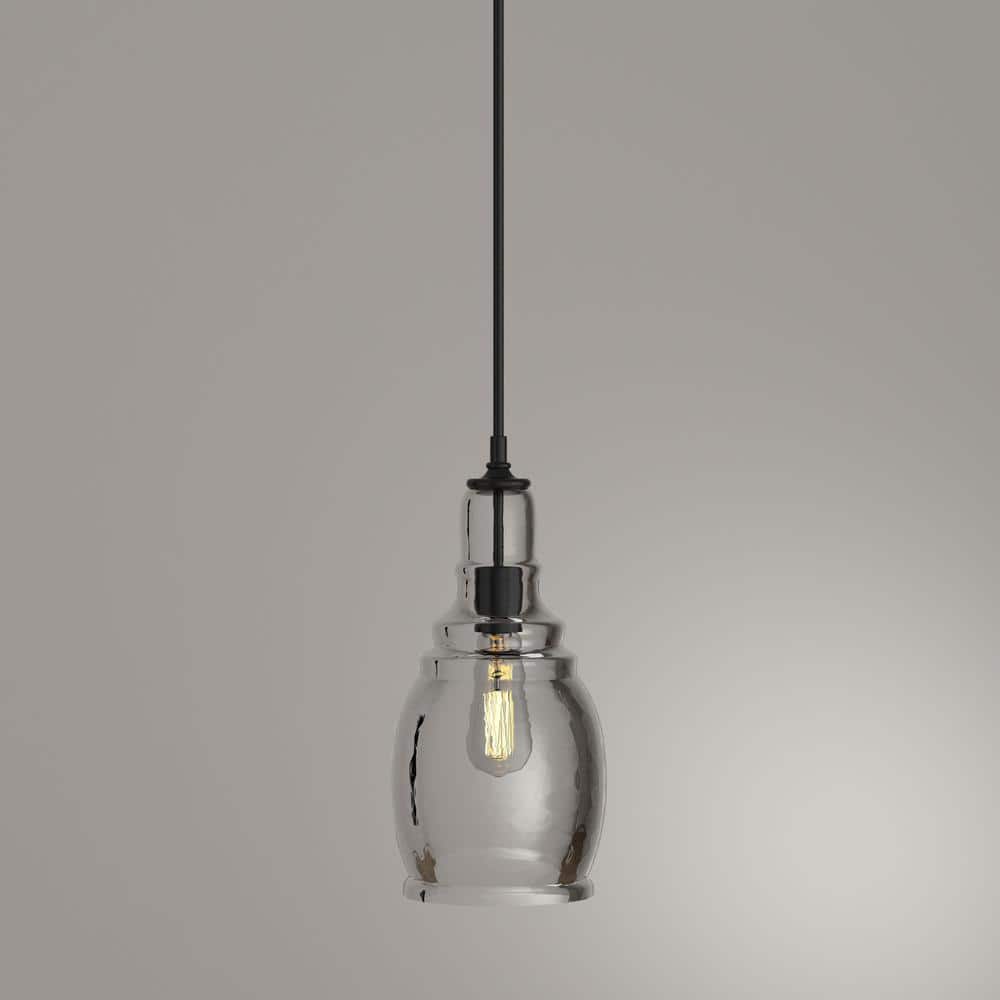 Black Steel Mini Pendant with Tinted Glass Shade