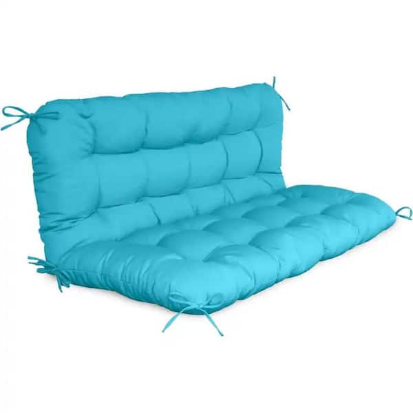 UV-Resistant 48 x 40 in. Blue Outdoor Porch Swing Cushion-2-in-1 Detachable and Waterproof with Backrest