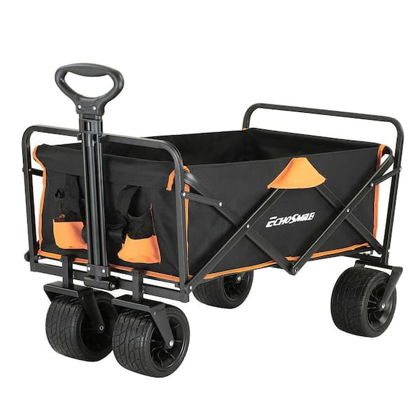 Unbranded 8.67 cu. ft. Fabric Metal Frame 4-Wheeled Garden Cart, Collapsible Folding Wagon with Adjustable Handle & Lock in Black